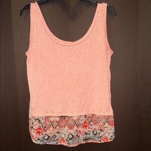Sugar High Pink Tank Top with Floral Hem and Scoop Neckline, Size 1X Made in USA